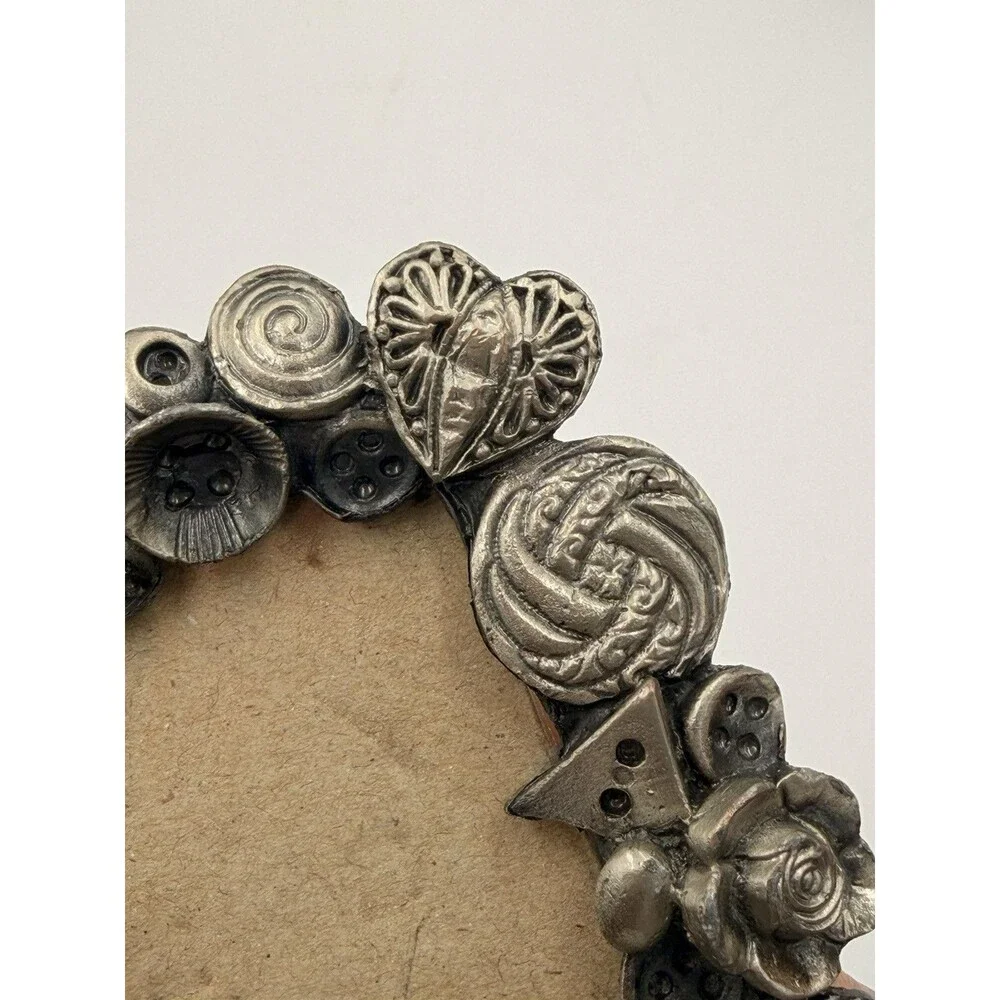 Vintage Pewter Button Picture Frame 4.25x3.5